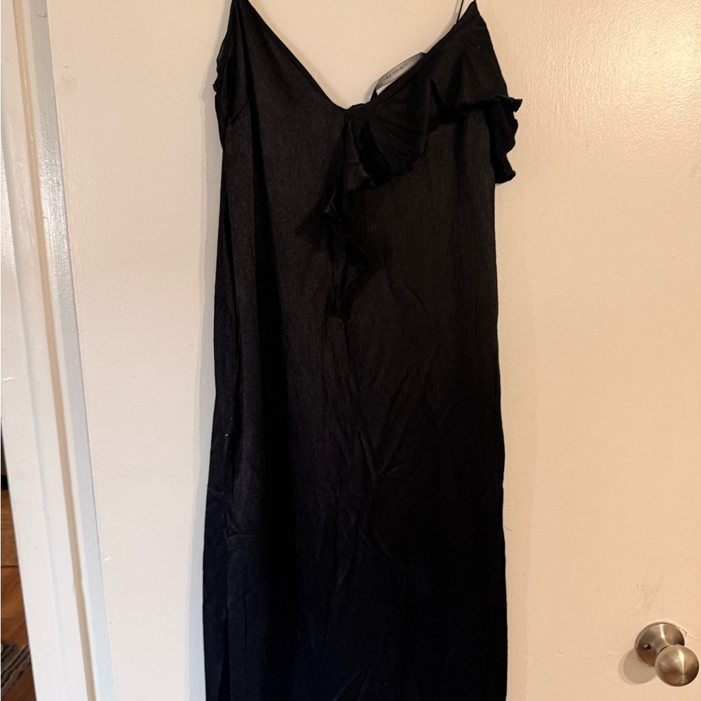 Zara Black Asymmetrical Ruffled Slip Dress